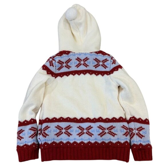 Disney Store Kids Olaf Hooded Cardigan Sweater 5/6 Red & White Knit With Snowfla - Picture 4 of 4